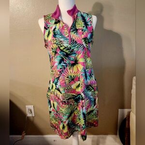 Tropical Sleeveless Dress with Zipper 34 Inch Long